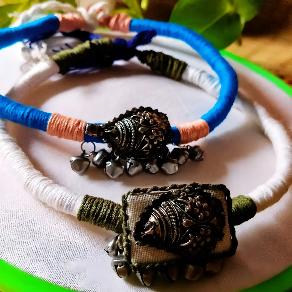 Handcrafted Tribal Choker Necklace with Ghungroo & Vintage Conch Design – Boho Ethnic Jewelry(Set of 2)