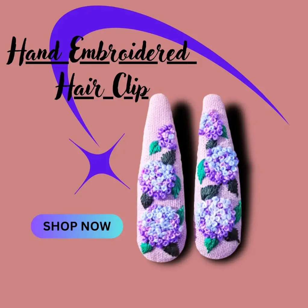 Handcrafted Hair Clips with Hand Embroidery – Floral Design | Lightweight, Eco-Friendly Hair Accessories for Women & Girls