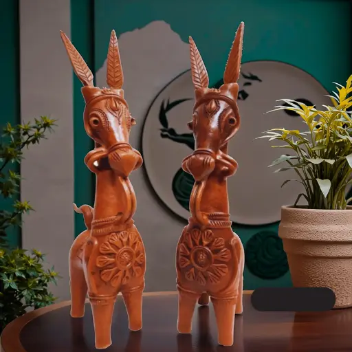 Handcrafted Terracotta Horse Figurines – Set of 2 | Ethnic Indian Decorative Showpieces | 10-Inch Each