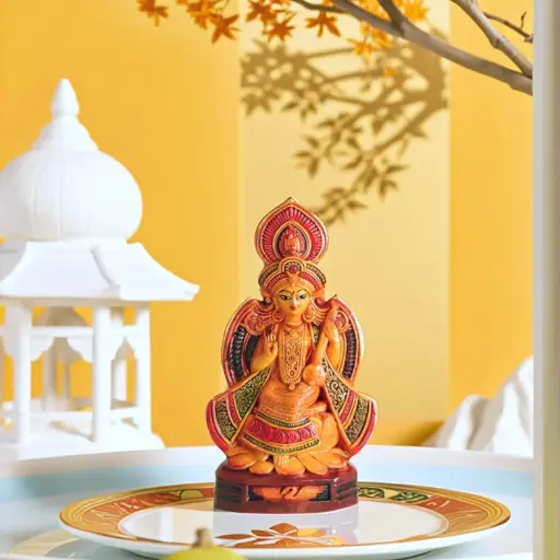 Hand-Painted Terracotta Saraswati Idol for Pooja & Home Decor | 6-Inch Goddess Figurine | Traditional Indian Festival Statue